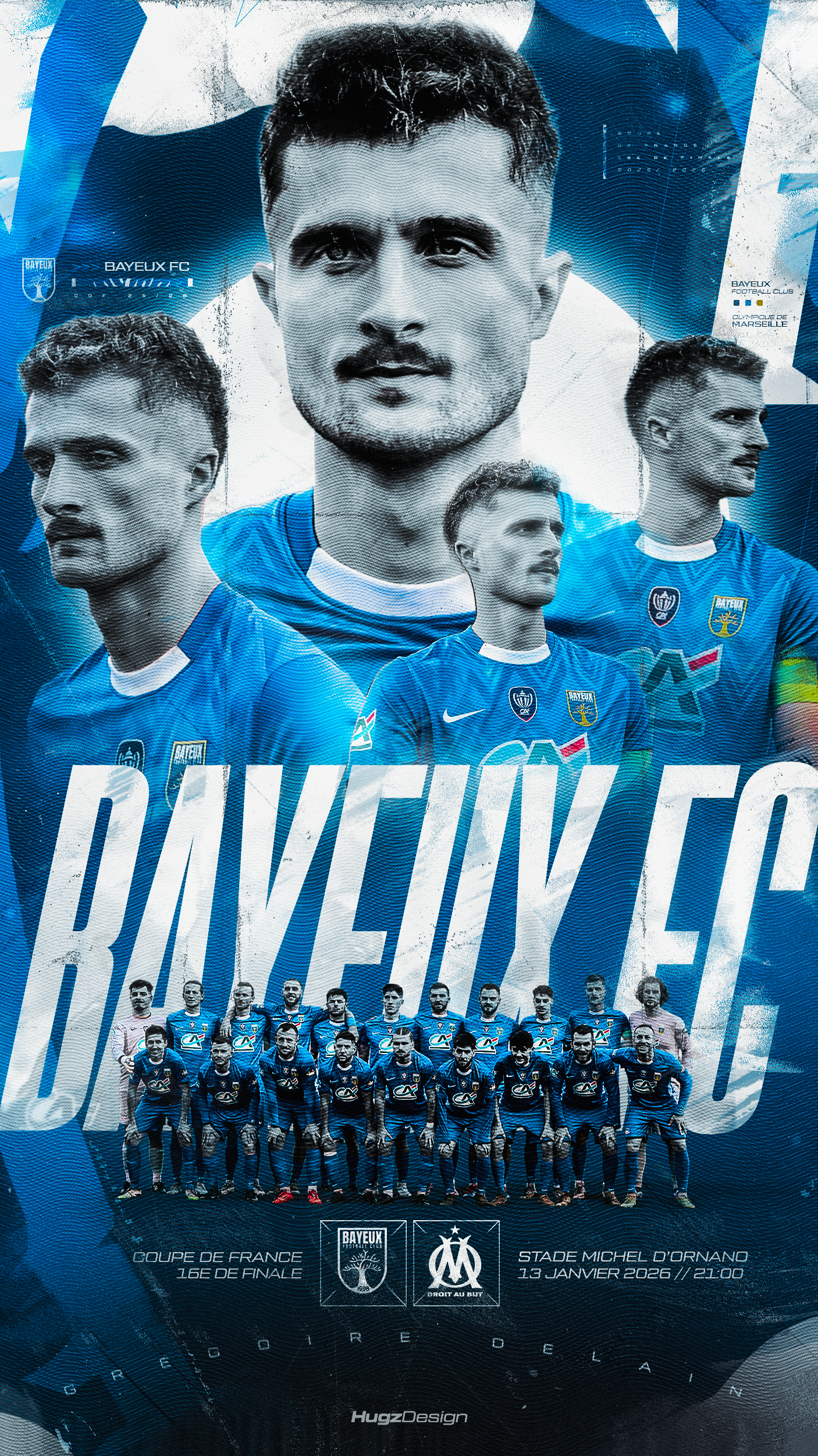 Création visuelle Bayeux FC vs OM - branding sportif